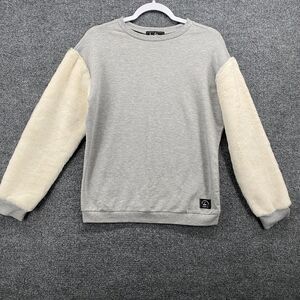 Sam‎ Edelman Sweater Womens XS Gray Crew Neck Pullover Faux Fur Sleeve Casual